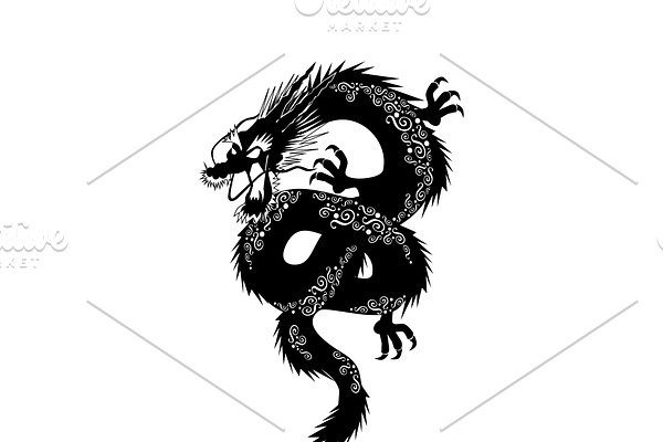 Black japanese dragon with ornament 