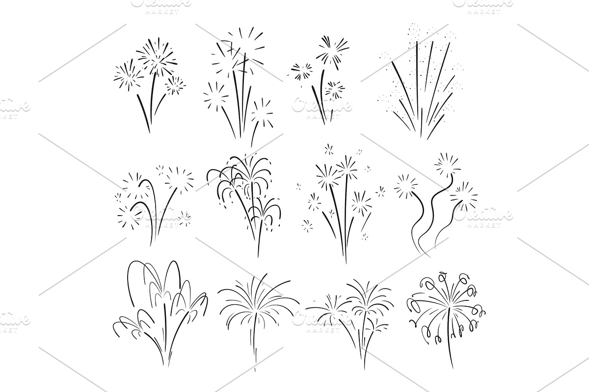 Hand drawn set of fireworks. in Objects - product preview 8