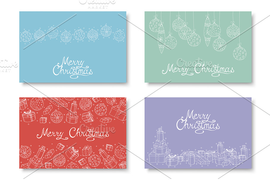 Christmas colorful hand drawn cards in Illustrations - product preview 8
