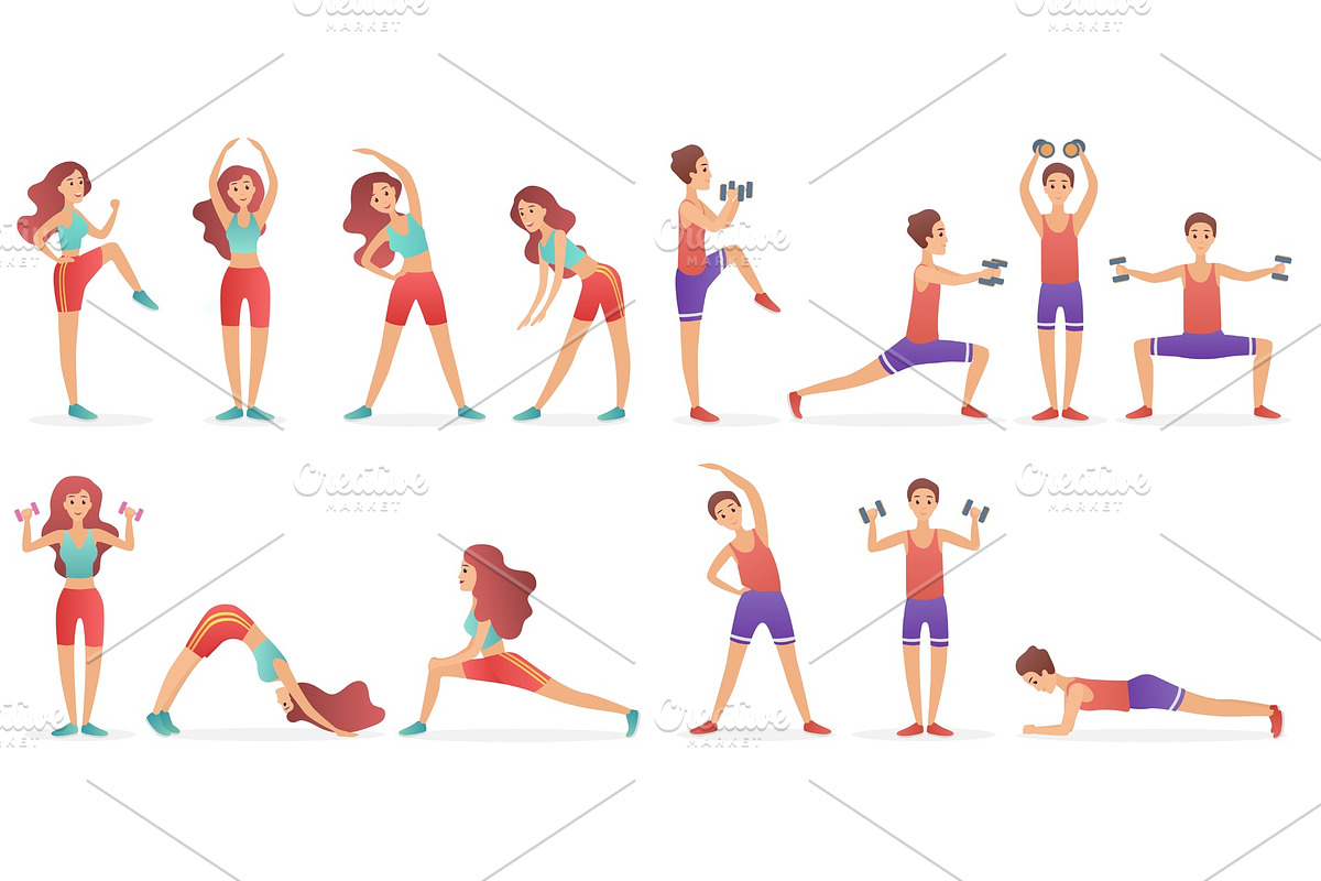 Funny people sport fitness poses in Illustrations - product preview 8
