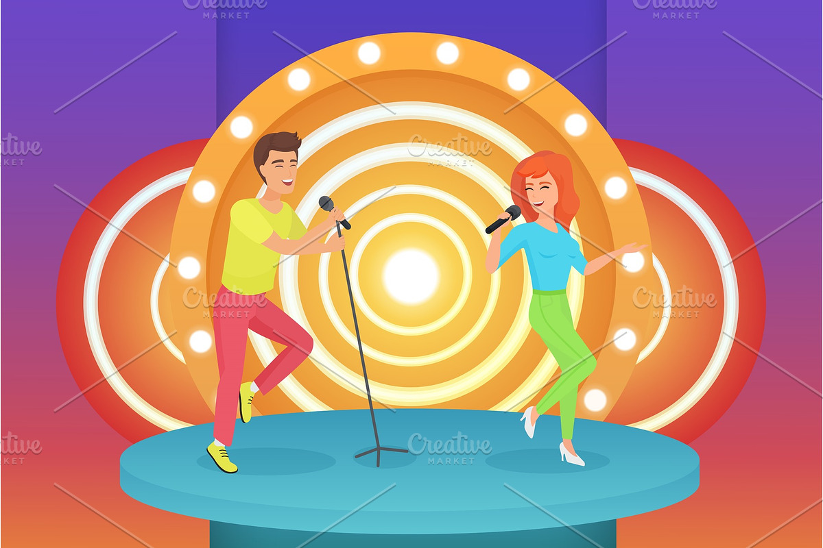 Couple, man and woman singing songs in Illustrations - product preview 8