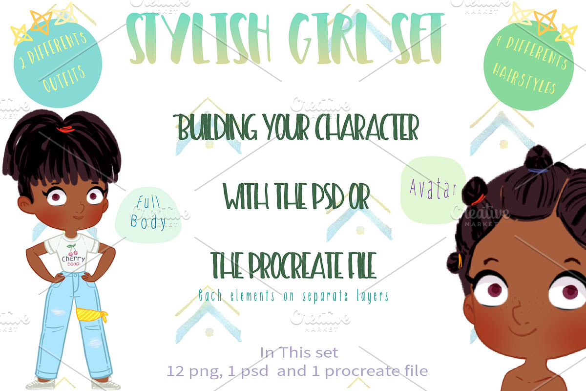 Stylish Girl Set - Procreate Psd Png in Illustrations - product preview 8