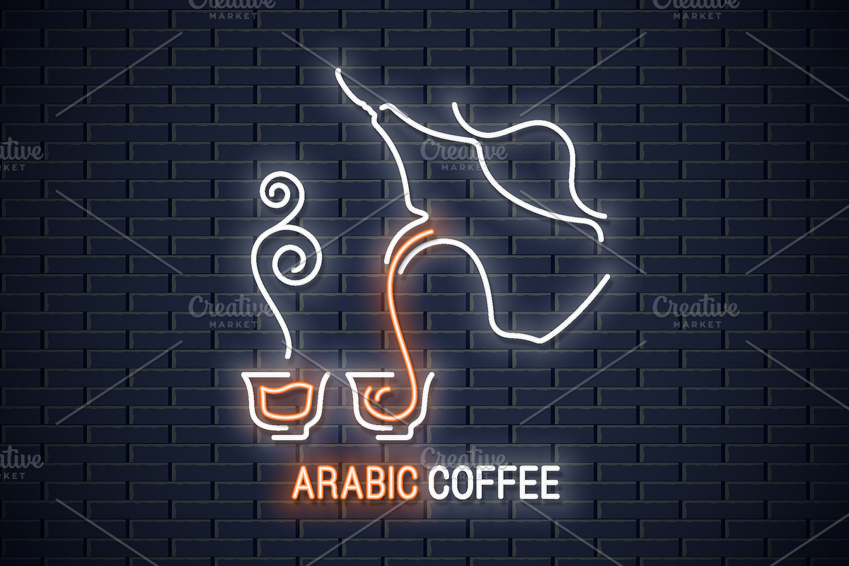 Arabic coffee neon sign background. in Logo Templates - product preview 8