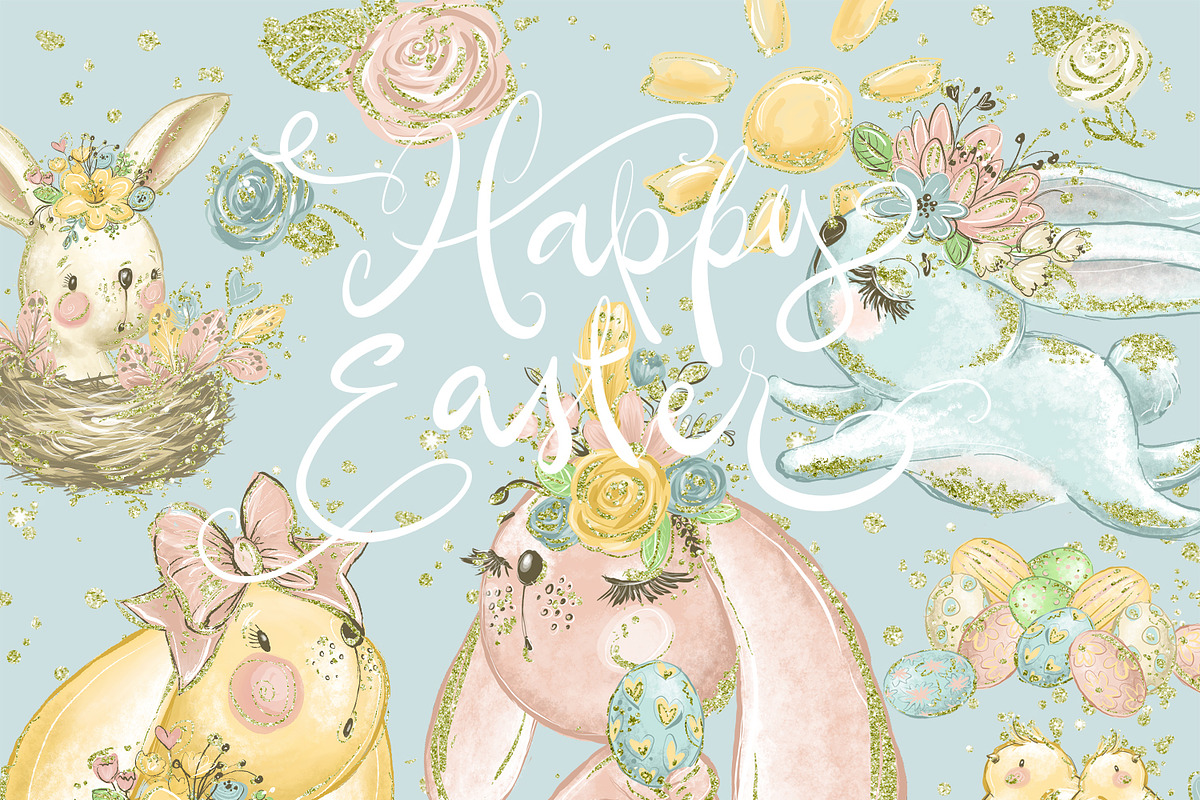 Bunny clipart, Easter bunnies in Illustrations - product preview 8