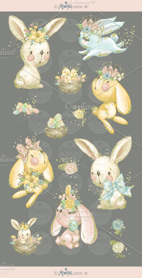 Bunny clipart, Easter bunnies in Illustrations - product preview 2