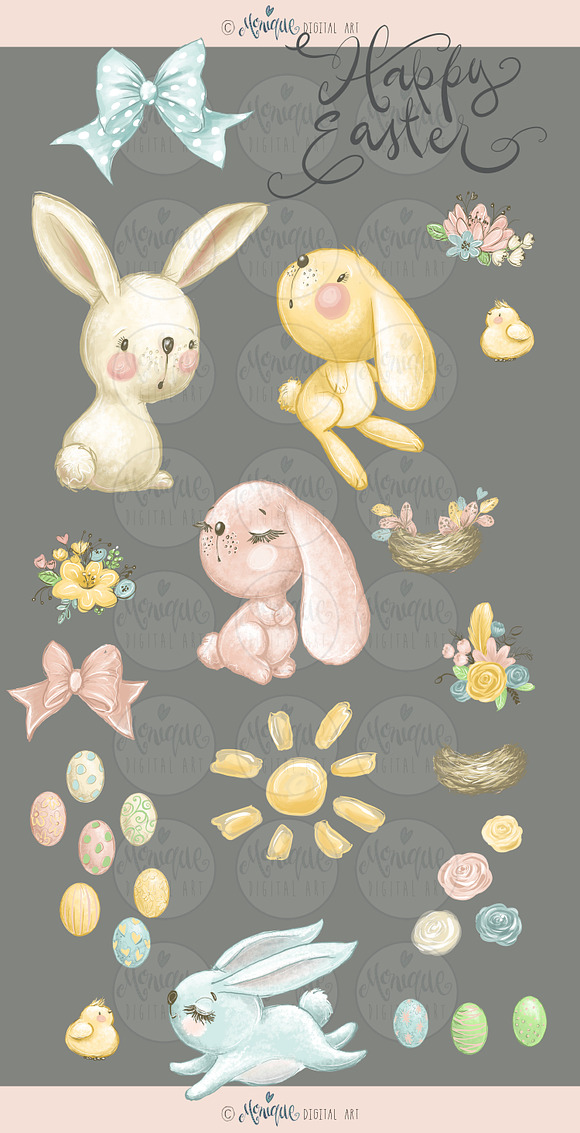 Bunny clipart, Easter bunnies in Illustrations - product preview 4