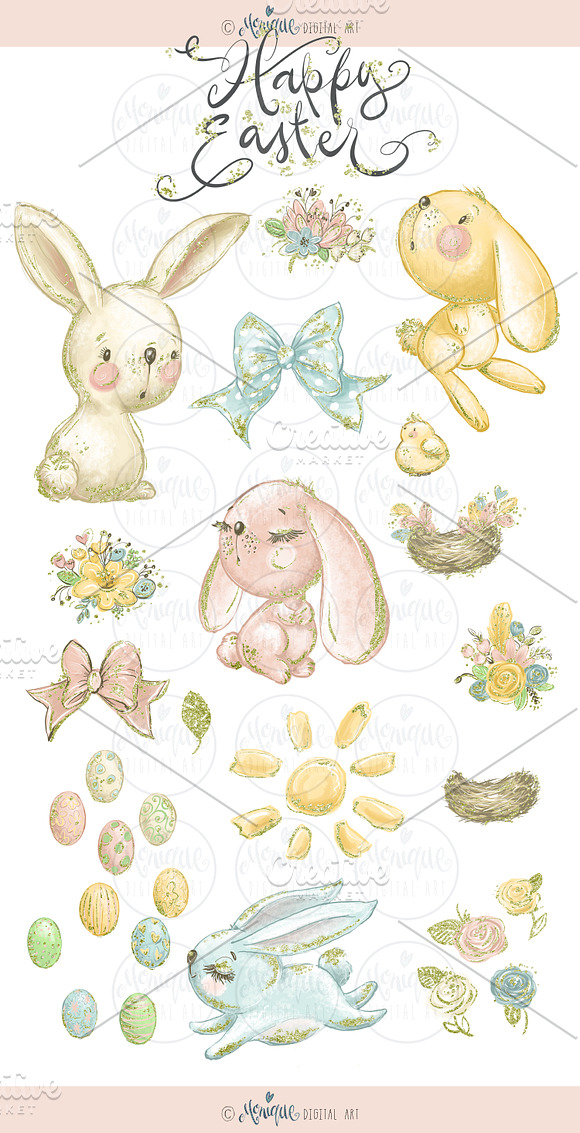 Bunny clipart, Easter bunnies in Illustrations - product preview 5
