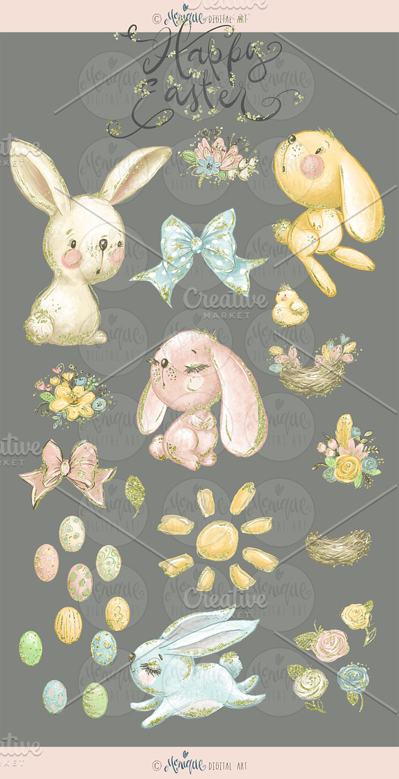 Bunny clipart, Easter bunnies in Illustrations - product preview 6