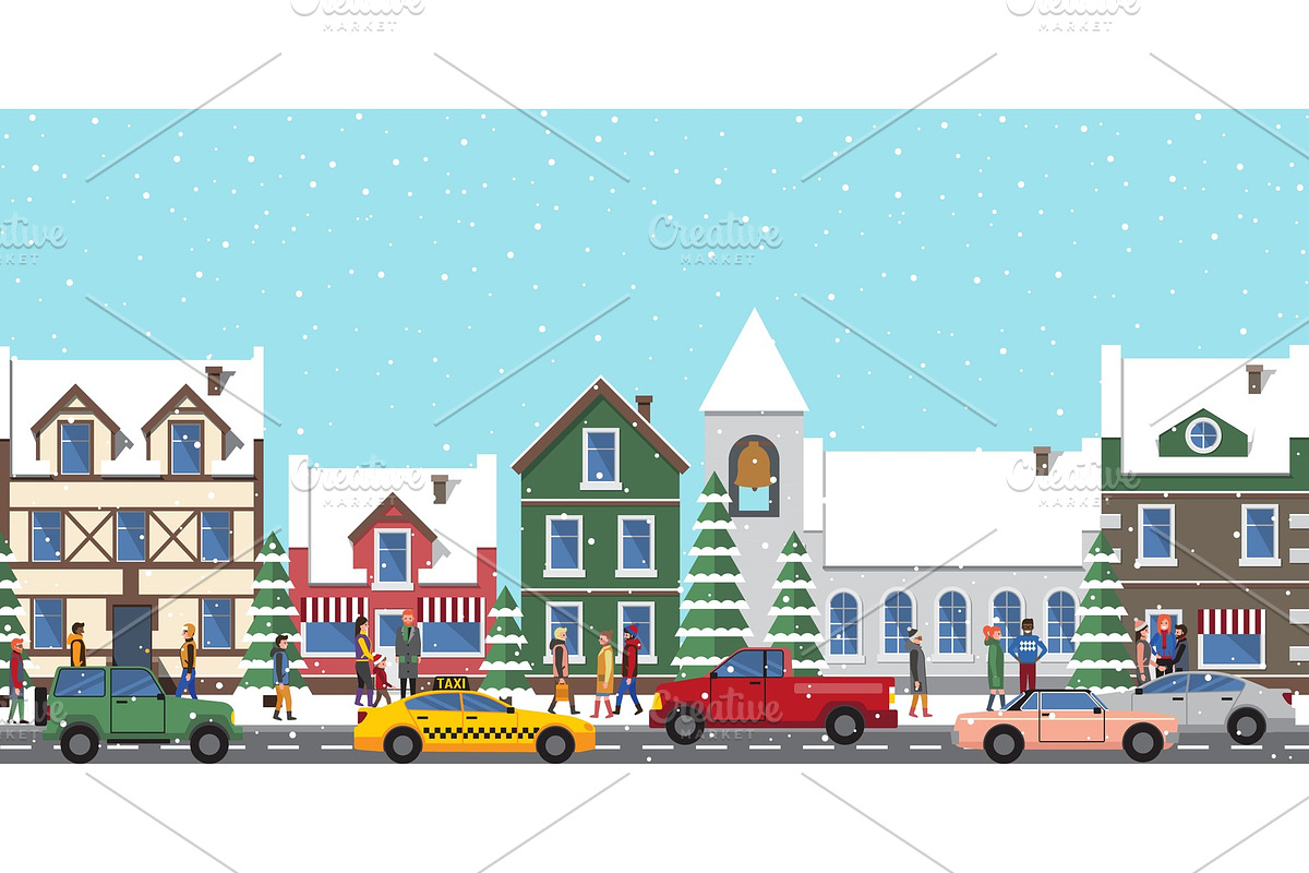 City at Wintertime Poster on Vector in Illustrations - product preview 8