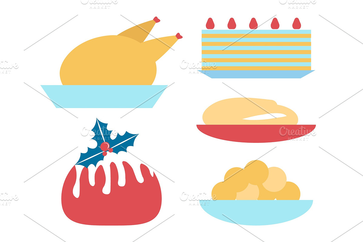 Christmas Dinner Icons Set on Vector in Objects - product preview 8
