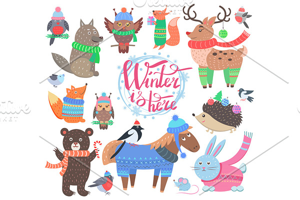 Winter is Here Poster Animals Vector