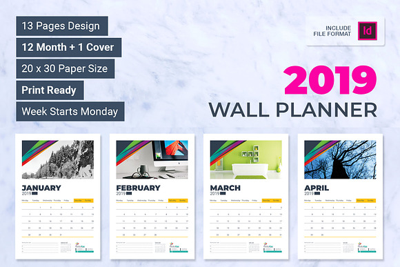 2019 Wall Calendar / Planner in Stationery Templates - product preview 2