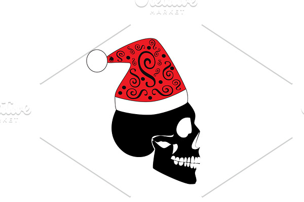 Happy new year skull icon with Santa
