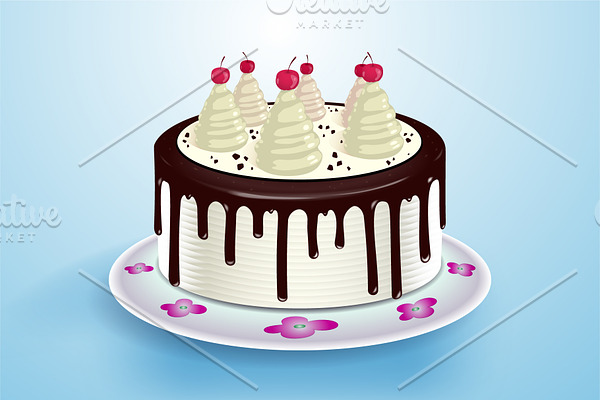 Cake with cream, chocolate topping