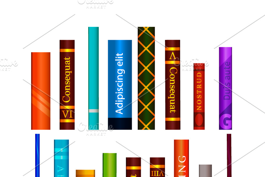 Set of different colorful books 