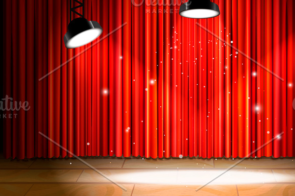 Stage with red curtain