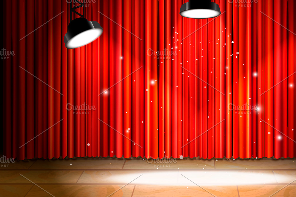Stage with red curtain in Illustrations - product preview 8