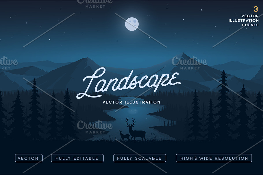 Deers and the Landscape Vector