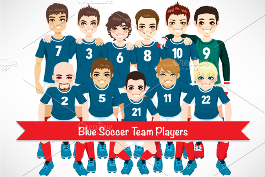 Blue Soccer Team Players in Illustrations - product preview 8