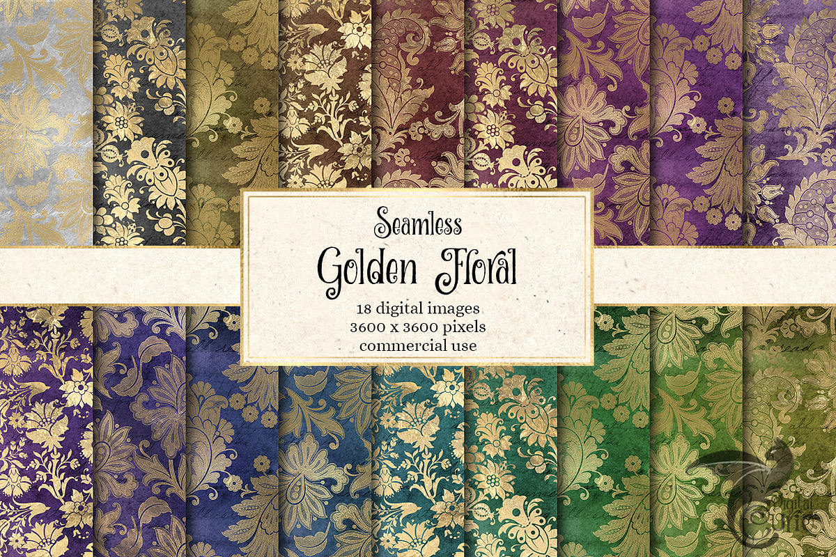 Golden Floral Digital Paper in Patterns - product preview 8