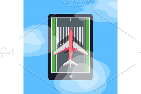 Airplane on Runway in Smartphone