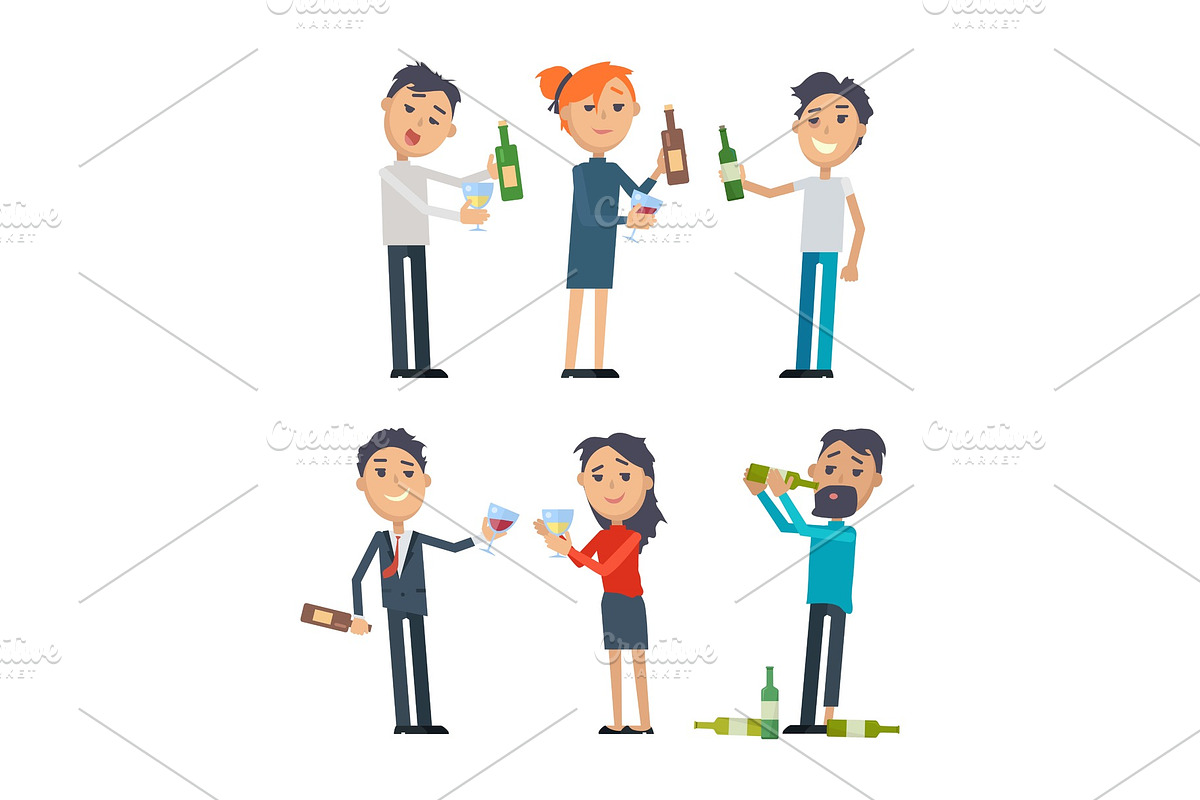 Drunk People with Alcohol Flat in Illustrations - product preview 8