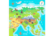 Asia Mainland Cartoon Map with Fauna