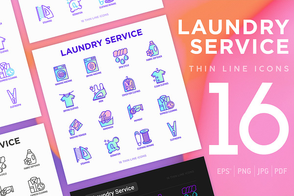 Laundry Service | 16 Thin Line Icons