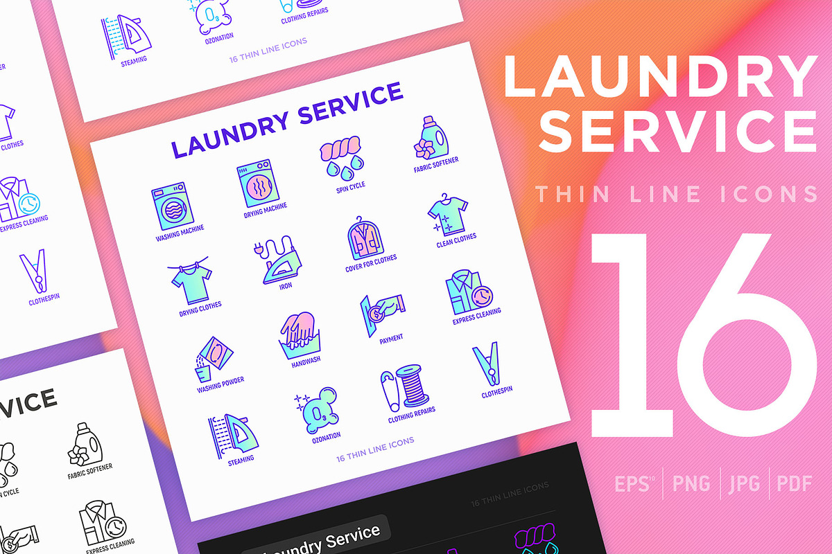 Laundry Service | 16 Thin Line Icons in Icons - product preview 8