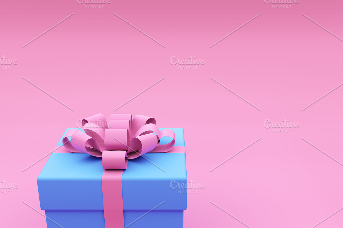 Painted Blue Gift Box on pink in Objects - product preview 8
