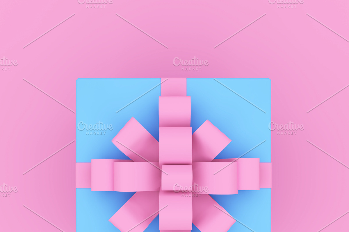 Painted Blue Gift Box on pink in Objects - product preview 8