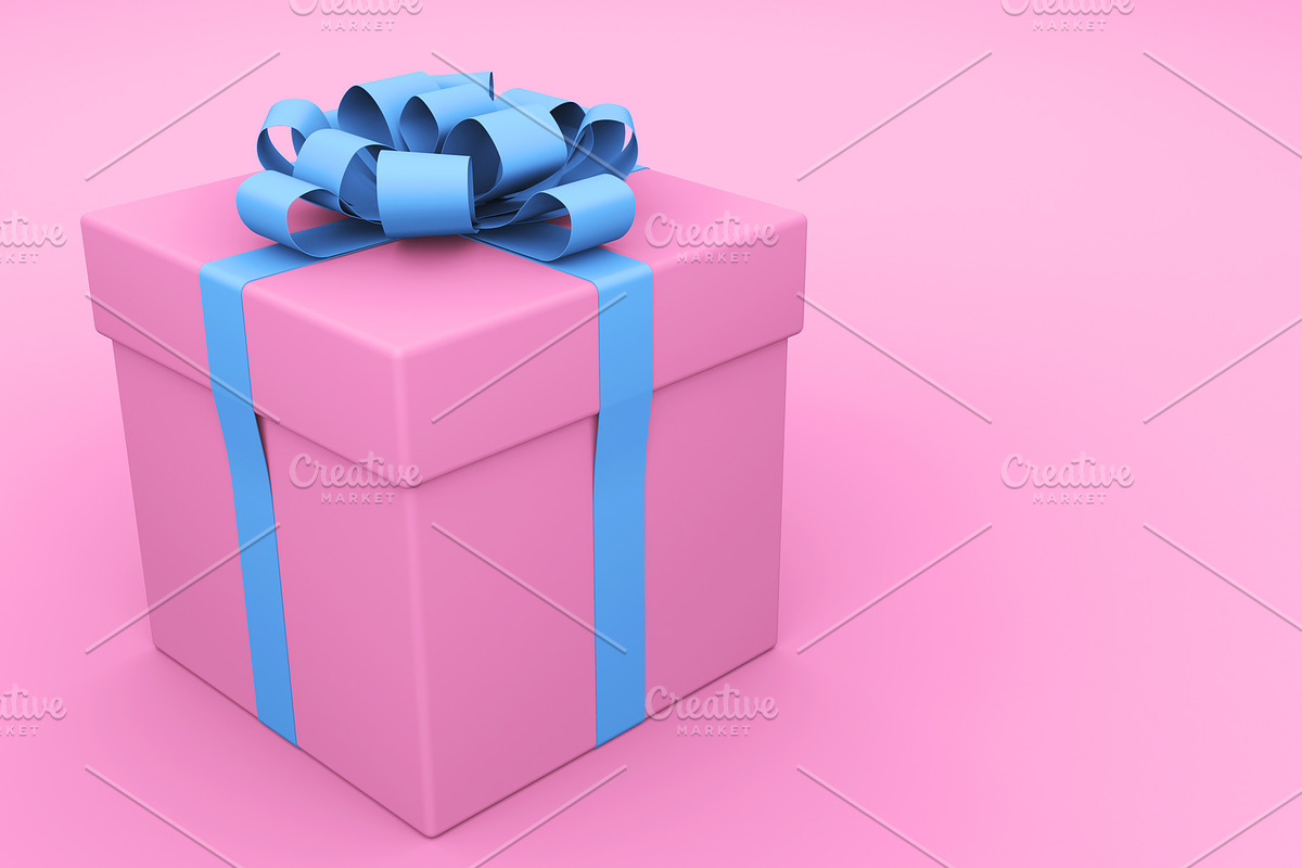 Painted Pink Gift Box on pink in Objects - product preview 8