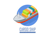 Cargo Ship Vector Icon in Isometric
