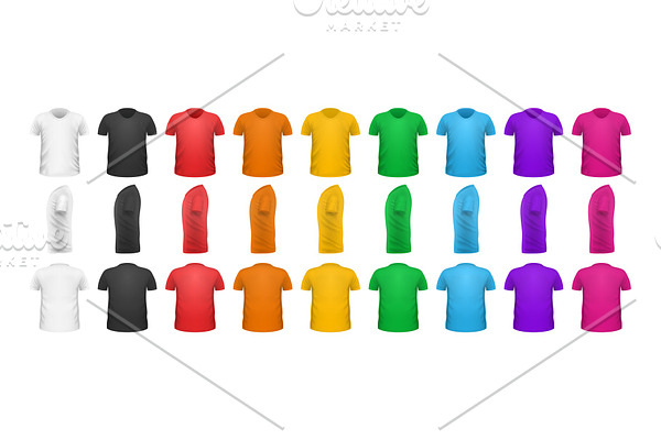 Color T-shirts Front View Vector Set