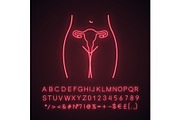 Female reproductive system neon icon
