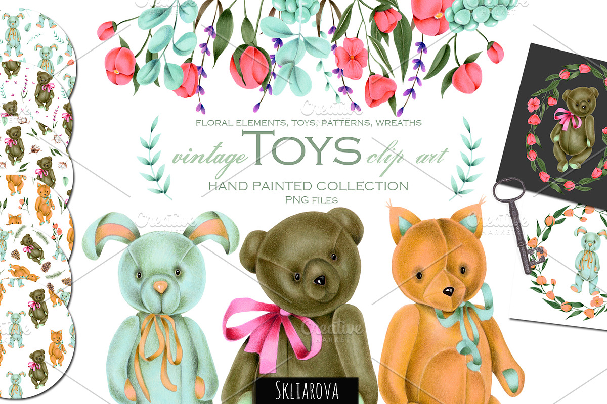 Vintage toys. Hand painted clip art. in Illustrations - product preview 8