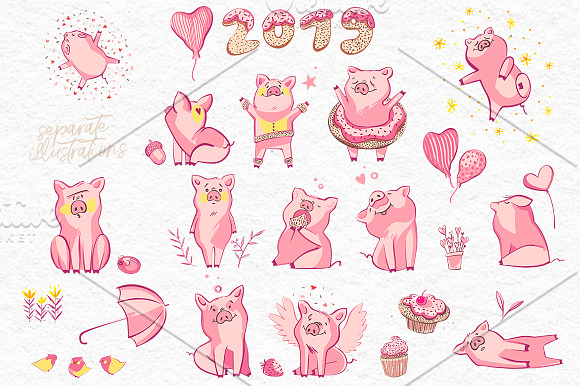 2019 Calendar with Pig in Illustrations - product preview 1