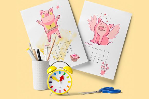 2019 Calendar with Pig in Illustrations - product preview 4