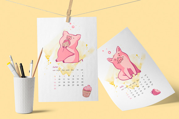 2019 Calendar with Pig in Illustrations - product preview 7