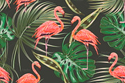 Tropical flamingo jungle pattern
