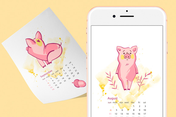 2019 Calendar with Pig in Illustrations - product preview 8