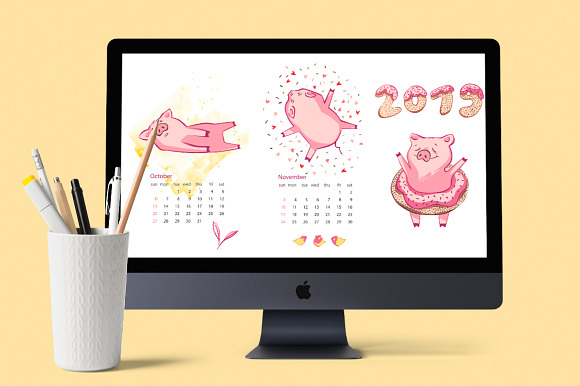 2019 Calendar with Pig in Illustrations - product preview 9
