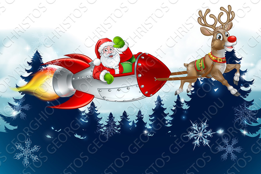 Santa Rocket Sleigh Christmas in Illustrations - product preview 8
