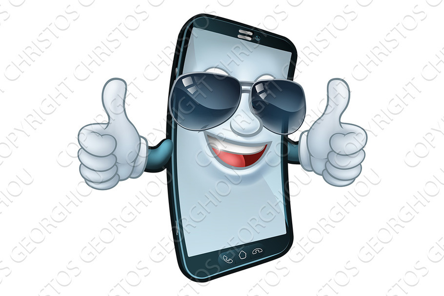 Mobile Phone Cool Shades Thumbs Up in Illustrations - product preview 8