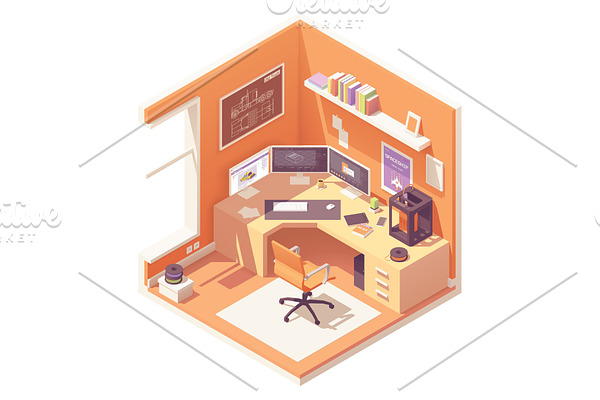 Vector isometric 3d artist workplace