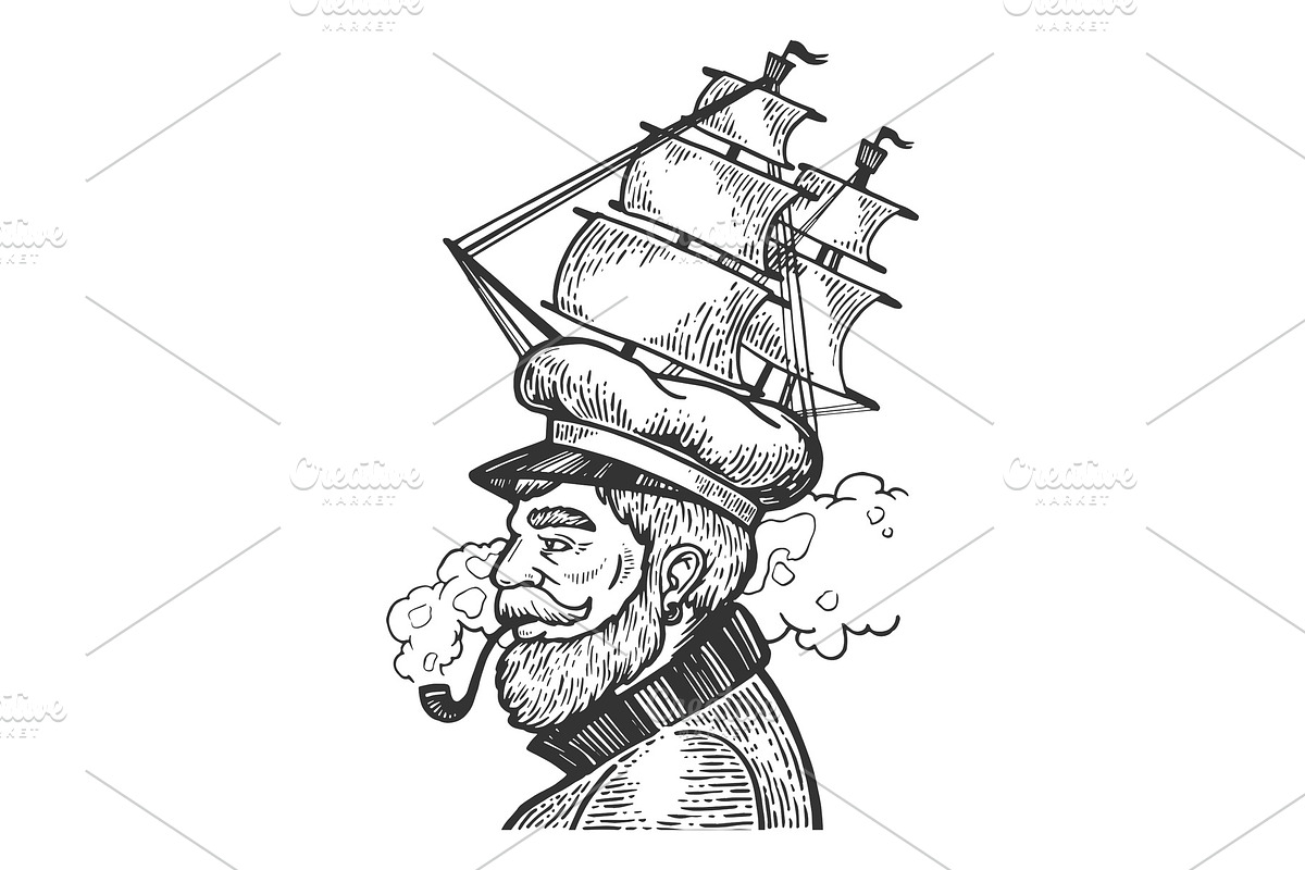 Captain with sailing ship cap vector in Illustrations - product preview 8
