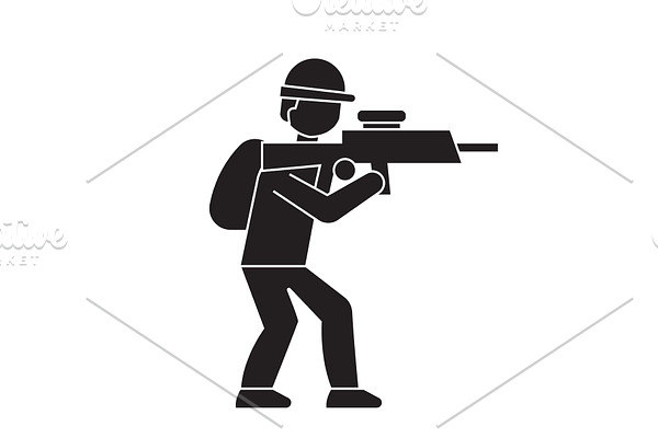 Aiming soldier black vector concept