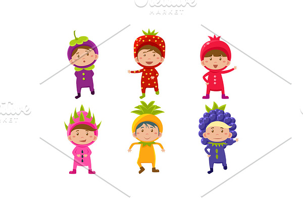 Kids in carnival costumes set, cute