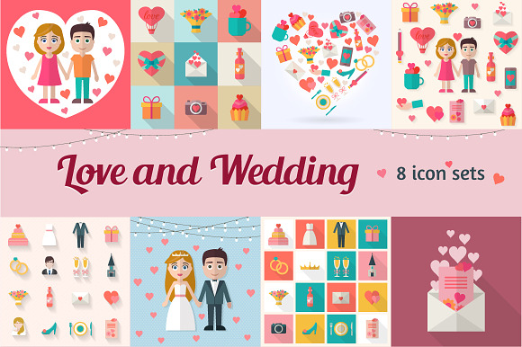Love and Wedding icons collection in Illustrations - product preview 1
