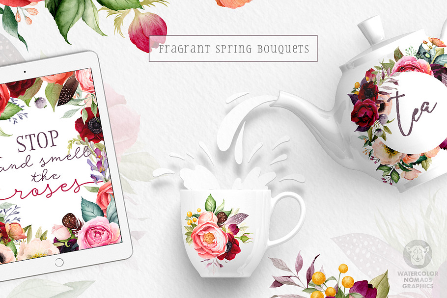 Boho Watercolor Flowers Collection in Illustrations - product preview 8
